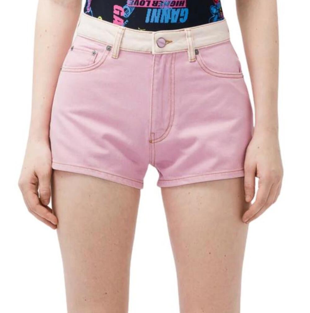 Ganni Overdyed Cutline Light Lilac Purple High Rise Denim Jean Shorts Size 30